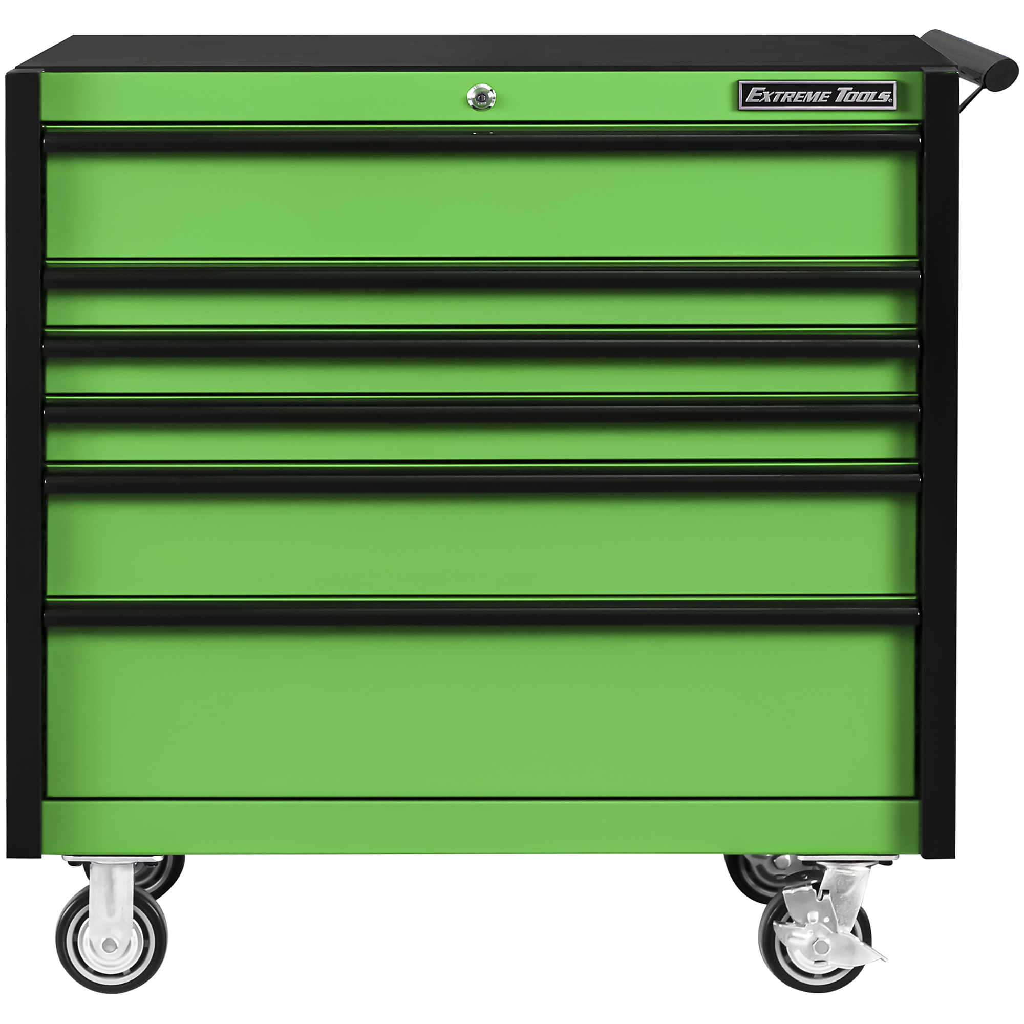 Extreme Tools DX Series Roller Cabinet - 41in.W x 25in.D, 6 Drawers, 100-Lb. Slide Capacity, Green/Black, Model# DX412506RCGNBK